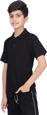 Carlos Boys Solid Cotton Blend Regular T Shirt(Black, Pack of 1)
