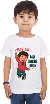 THEYOUNGESTTEE Boys Printed Cotton Blend Regular T Shirt(White, Pack of 1)