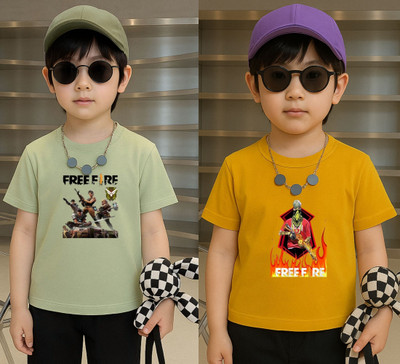 Lecowar Boys Graphic Print Polyester Regular T Shirt(Green, Yellow, Pack of 1)