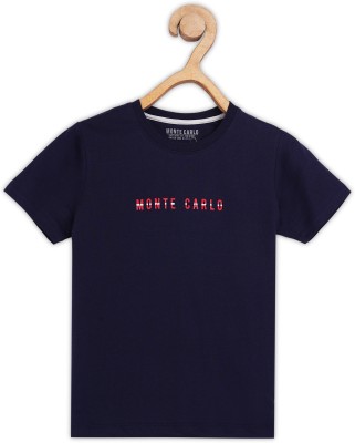 MONTE CARLO Boys Printed Pure Cotton Regular T Shirt(Dark Blue, Pack of 1)