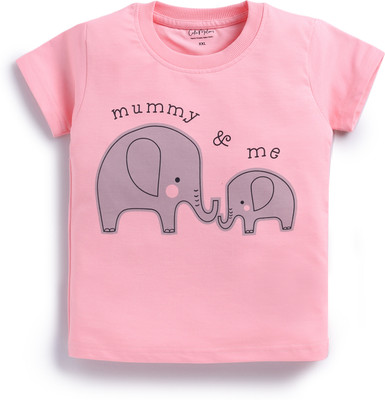 Cutie Melons Boys & Girls Printed Cotton Blend Regular T Shirt(Pink, Pack of 1)