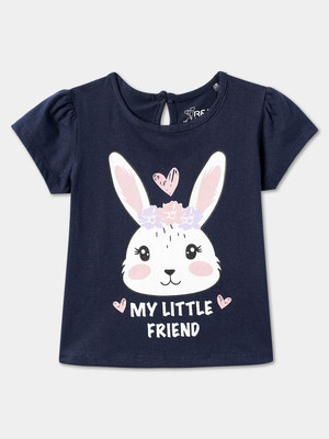 R&B Baby Girls Graphic Print Pure Cotton Regular T Shirt(Blue, Pack of 1)