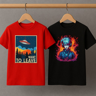 Kidloo Boys Graphic Print Pure Cotton Regular T Shirt(Red, Pack of 2)