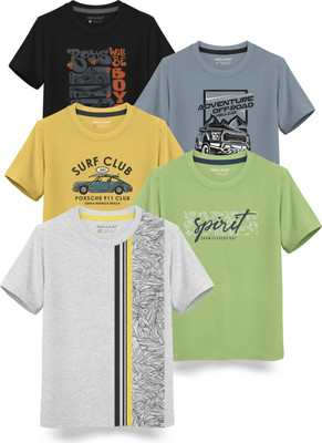 Hellcat Boys Printed Cotton Blend Regular T Shirt(Grey, Pack of 5)