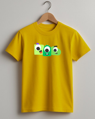 Kidaroo Boys & Girls Printed Pure Cotton Regular T Shirt(Yellow, Pack of 1)