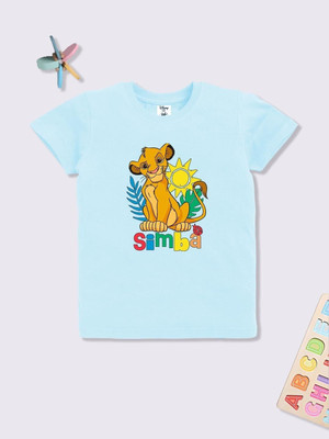 YK Disney Boys Printed Pure Cotton Regular T Shirt(Blue, Pack of 1)