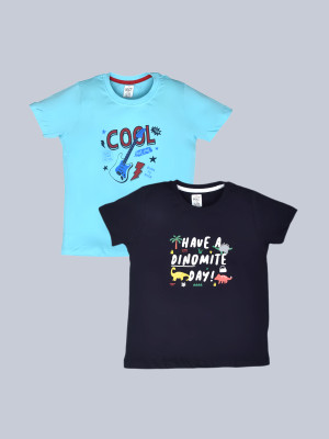 LUX cozi Boys Printed Pure Cotton Regular T Shirt(Multicolor, Pack of 2)