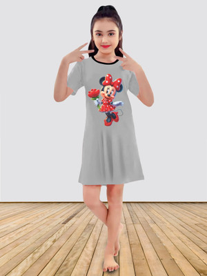 HouseOfCommon Baby Girls Printed Pure Cotton Regular T Shirt(Grey, Pack of 1)