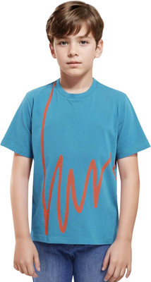 Rare Ones Boys Graphic Print Cotton Blend Regular T Shirt(Light Blue, Pack of 1)