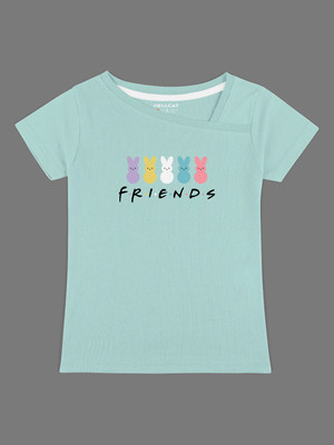 Hellcat Girls Printed Cotton Blend Regular T Shirt(Light Blue, Pack of 1)