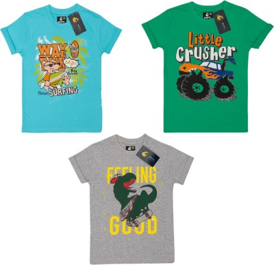 MOFO Boys Printed Pure Cotton Regular T Shirt(Multicolor, Pack of 3)