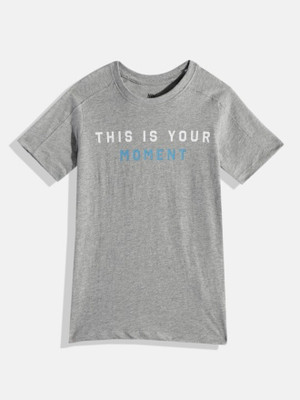 HRX by Hrithik Roshan Boys Printed Cotton Blend Regular T Shirt(Grey, Pack of 1)