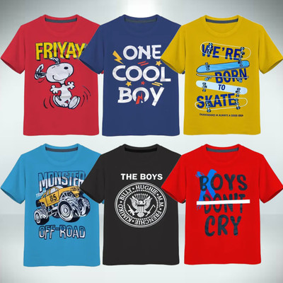 CUTE TREND Boys Printed Pure Cotton Regular T Shirt(Multicolor, Pack of 6)
