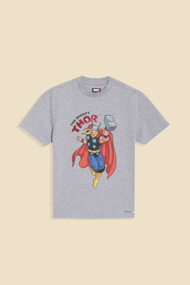 Allen Solly Boys Graphic Print Cotton Blend Regular T Shirt(Grey, Pack of 1)