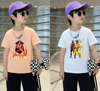 Lecowar Boys Printed Polyester Regular T Shirt(Pink, White, Pack of 1)