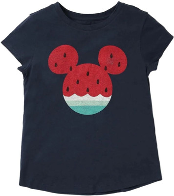 GAP Girls Printed Organic Cotton Regular T Shirt(Dark Blue, Pack of 1)