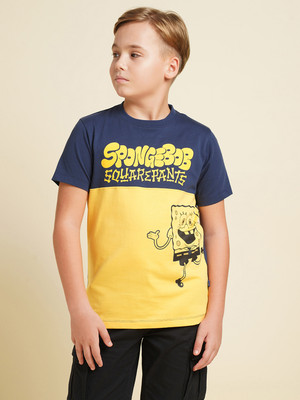 Jack & Jones Junior Boys Printed Cotton Blend Regular T Shirt(Yellow, Pack of 1)