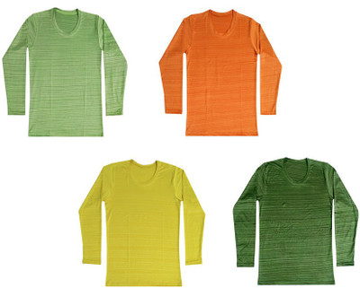 KAVYA Boys Solid Polyester Regular T Shirt(Multicolor, Pack of 4)