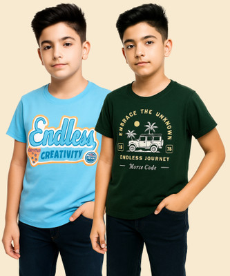RASPY Boys Graphic Print Cotton Blend Regular T Shirt(Multicolor, Pack of 2)