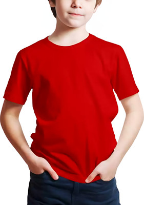 ORATEISS Boys & Girls Solid Pure Cotton Regular T Shirt(Red, Pack of 1)
