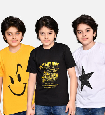 TADEO CREATION Boys Printed Cotton Blend Oversized T Shirt(Multicolor, Pack of 3)
