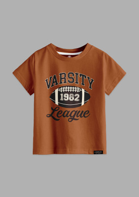 Codez Boys Self Design Cotton Blend Regular T Shirt(Brown, Pack of 1)