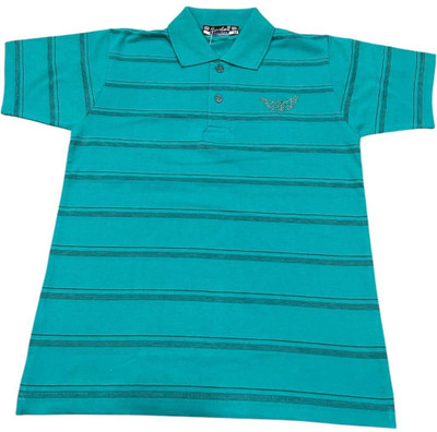 Carlos Boys Striped Cotton Blend Regular T Shirt(Blue, Pack of 1)