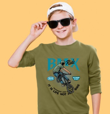 JUGULAR Boys Printed Cotton Blend Regular T Shirt(Light Green, Pack of 1)