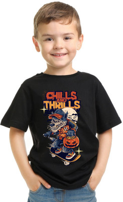 QF Quality Fab LET'S FASHION TALK Boys & Girls Printed Cotton Blend Regular T Shirt(Black, Pack of 1)