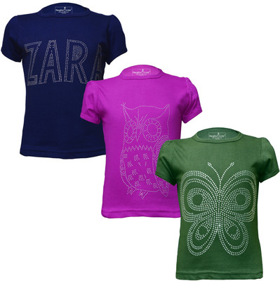 Eazy Trends Girls Printed Pure Cotton Regular T Shirt(Dark Green, Pack of 3)