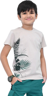 YOUMAA FAB Boys Graphic Print Cotton Blend Regular T Shirt(Beige, Pack of 1)