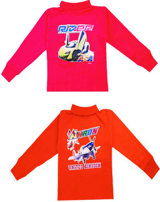 KidzzCart Boys & Girls Printed Pure Cotton Regular T Shirt(Multicolor, Pack of 2)