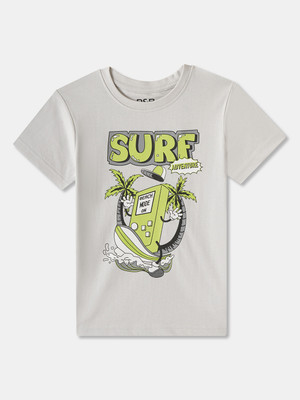 R&B Boys Graphic Print Pure Cotton Regular T Shirt(Grey, Pack of 1)