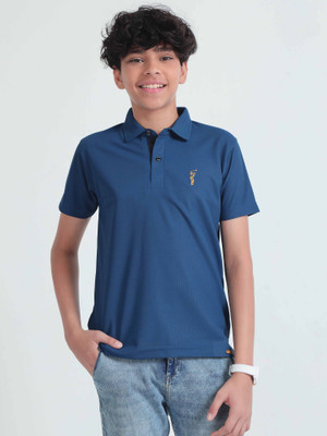 Stellers Boys Solid Polyester Regular T Shirt(Blue, Pack of 1)