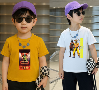 Lecowar Boys Printed Polyester Regular T Shirt(Yellow, White, Pack of 2)