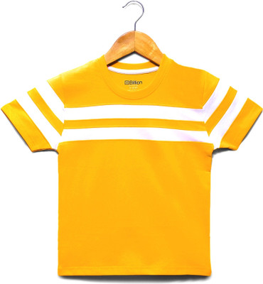 Billion Boys Striped Pure Cotton Regular T Shirt(Yellow, Pack of 1)