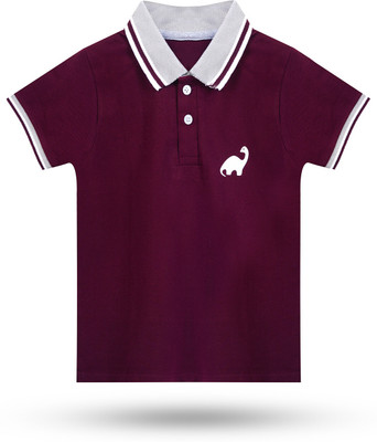 Dechado Boys Solid Pure Cotton Regular T Shirt(Maroon, Pack of 1)