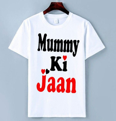 KPPRINT Boys & Girls Printed Cotton Blend Regular T Shirt(White, Pack of 1)