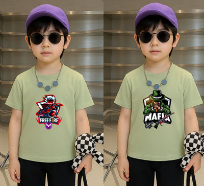 Lecowar Boys Printed Polyester Regular T Shirt(Green, Pack of 1)