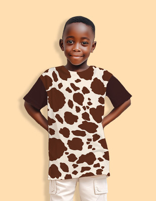 Nusyl Boys Graphic Print Cotton Blend Regular T Shirt(Brown, Pack of 1)
