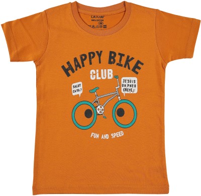 CATCUB Boys Graphic Print Cotton Blend Regular T Shirt(Orange, Pack of 1)