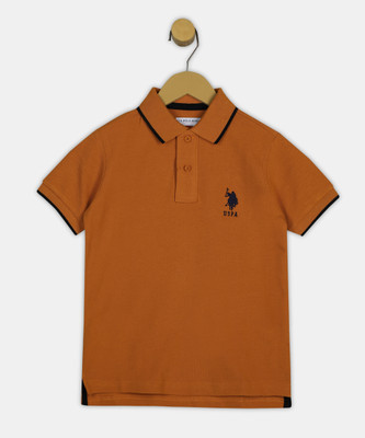 U.S. POLO ASSN. Boys Solid Pure Cotton Regular T Shirt(Yellow, Pack of 1)