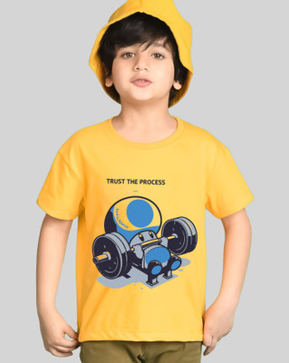 AUSK Boys Printed Cotton Blend Regular T Shirt(Yellow, Light Blue, Pack of 4)