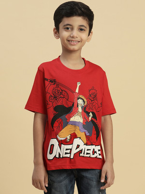 kidsville Boys Typography, Printed Pure Cotton Regular T Shirt(Red, Pack of 1)