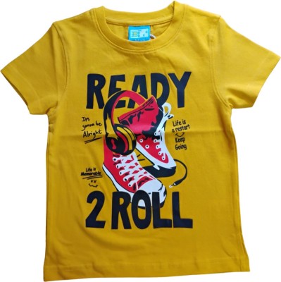 Rvanco Boys Typography, Graphic Print Pure Cotton T Shirt(Yellow, Pack of 1)