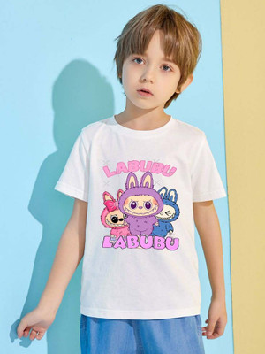 BHAIJIFASHION Boys & Girls Graphic Print Polyester Regular T Shirt(White, Pack of 1)