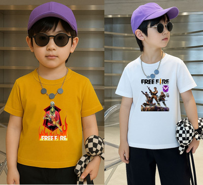 Lecowar Boys Printed Polyester Regular T Shirt(Yellow, White, Pack of 2)