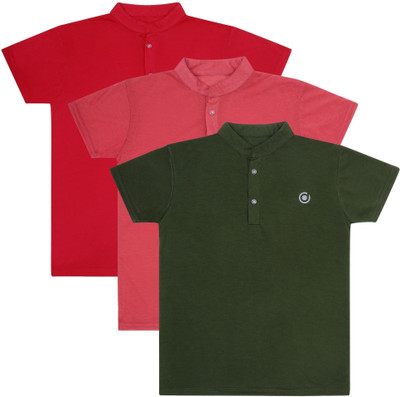 MYO Boys & Girls Solid Cotton Blend Regular T Shirt(Multicolor, Pack of 3)