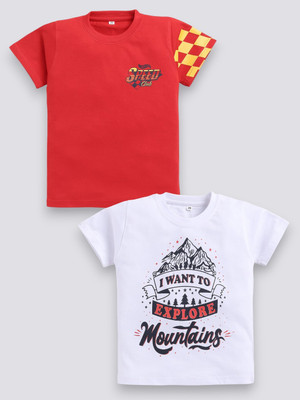 carrydreams Boys Graphic Print Pure Cotton Regular T Shirt(Multicolor, Pack of 2)