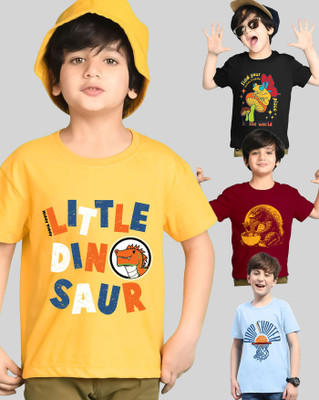 AOOSH Boys Printed Cotton Blend Regular T Shirt(Yellow, Maroon, Pack of 4)